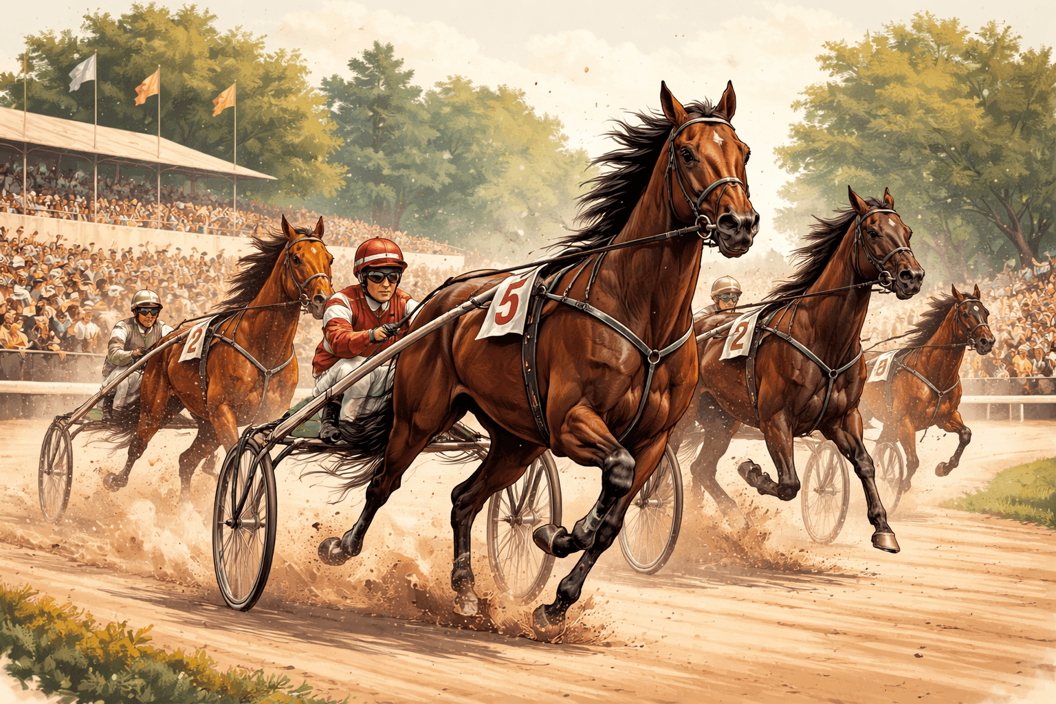 Race horse in motion on the track